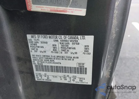 2002 Ford F-150 Lariat/Xl/Xlt from USA, damaged, VIN 2FTRX17L22CA34476